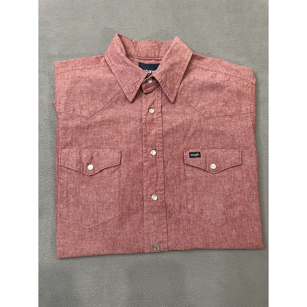 Wrangler Western Shirt Mens Large Heather Maroon Chest Pockets Short Sleeve